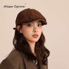 AlissaCyrine灯芯绒前进帽纯色英伦复古帽子秋冬反戴报童帽鸭舌帽
